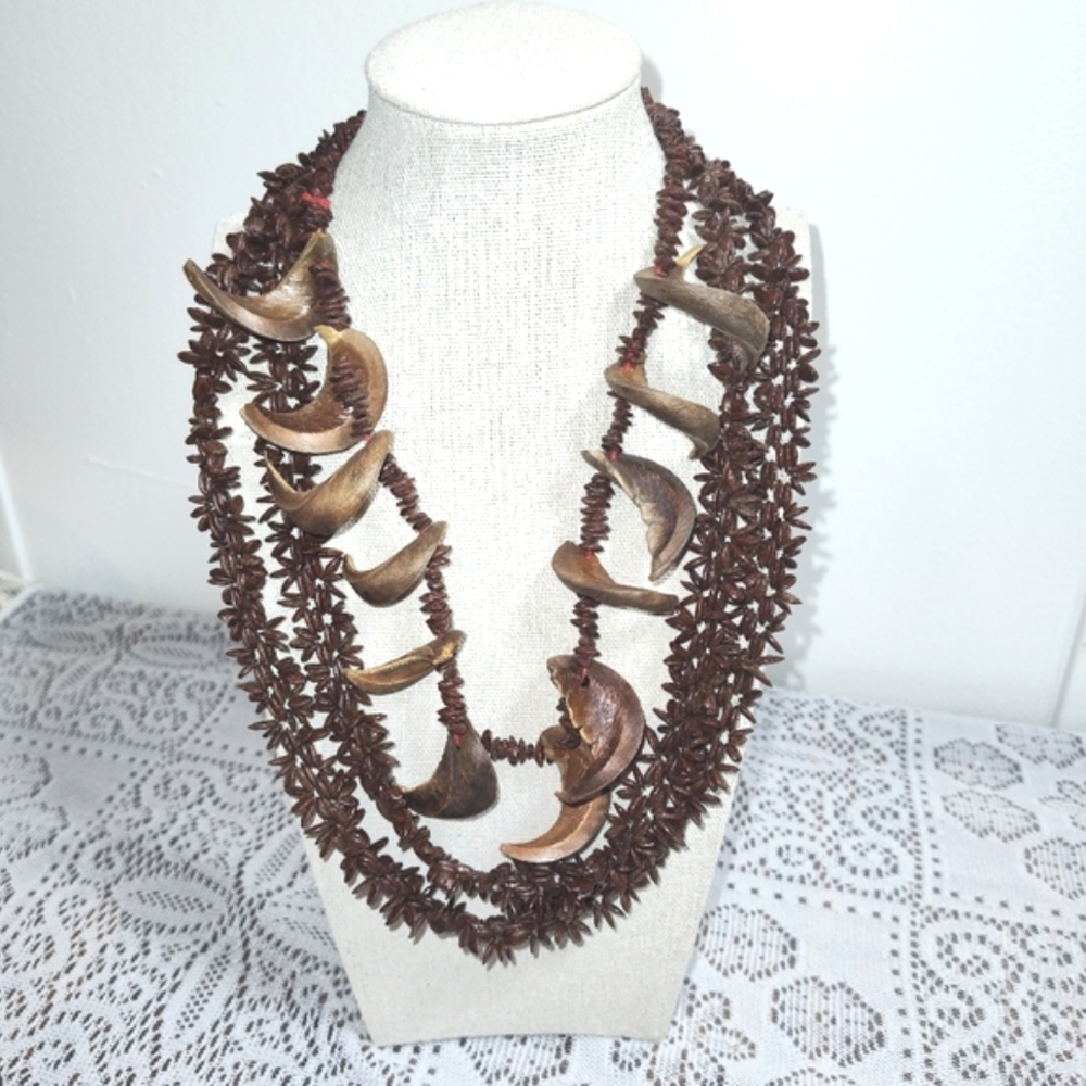 Two Tribal natural seed and nut jewelry, vintage, 60's, handmade, brown.